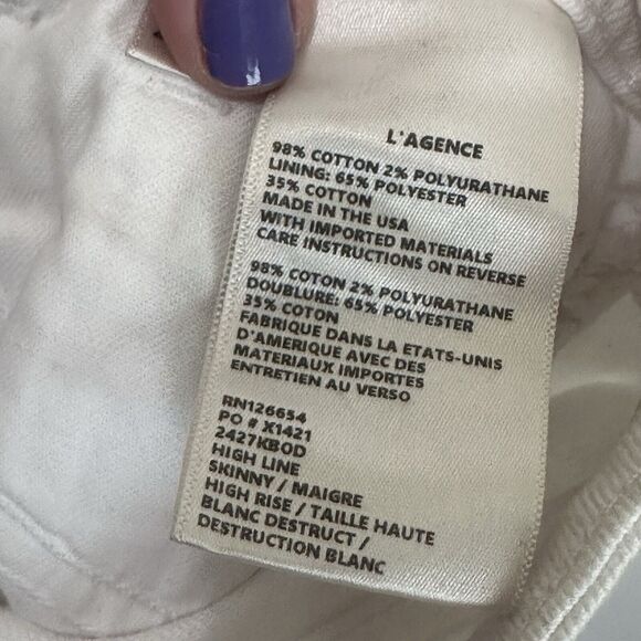 L’AGENCE High Line Skinny Jeans 25 White Ripped Raw Hem Sexy Designer Distressed - Picture 8 of 9